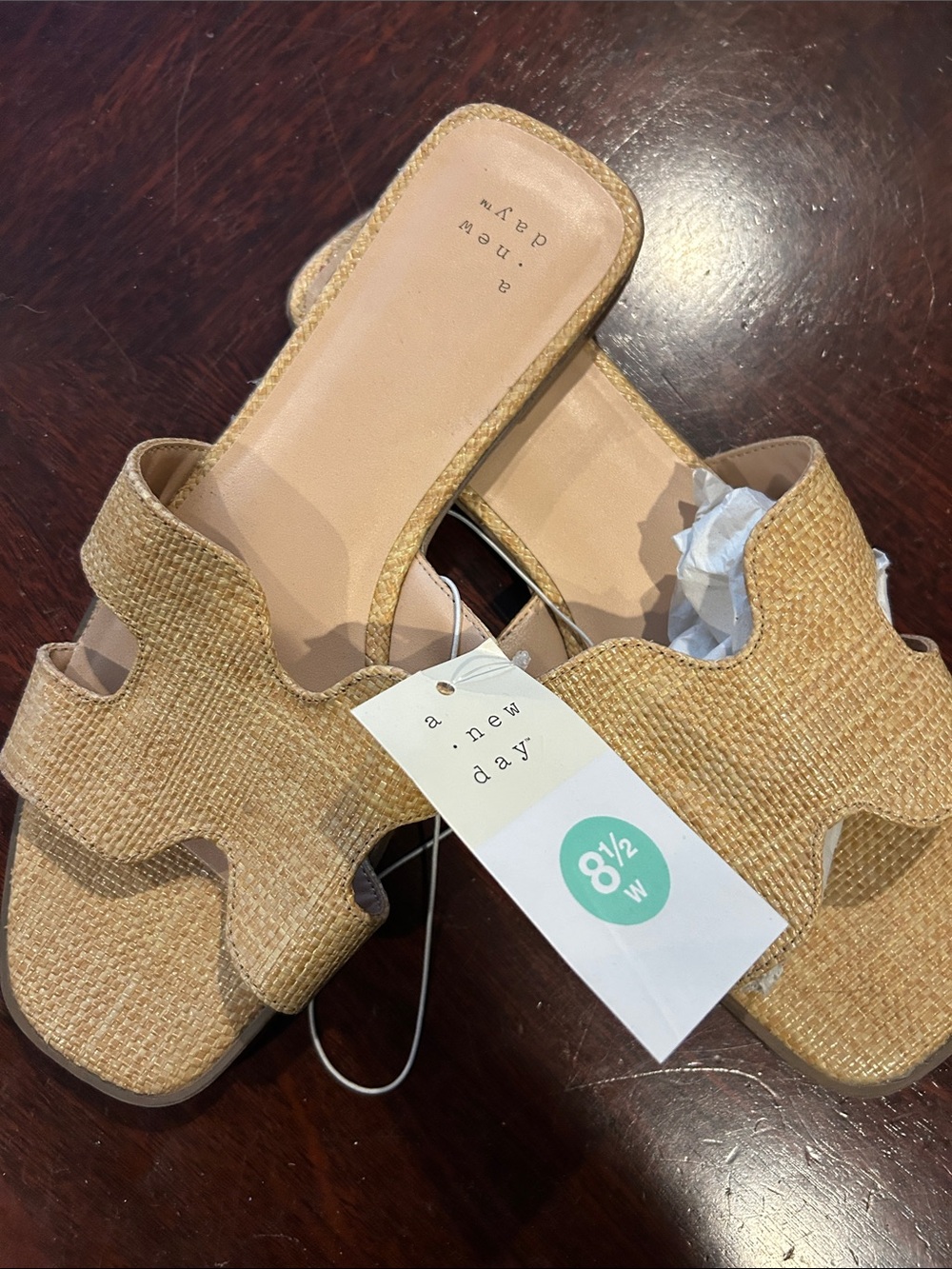 a new day Natural Raffia Slide Sandals - Tan